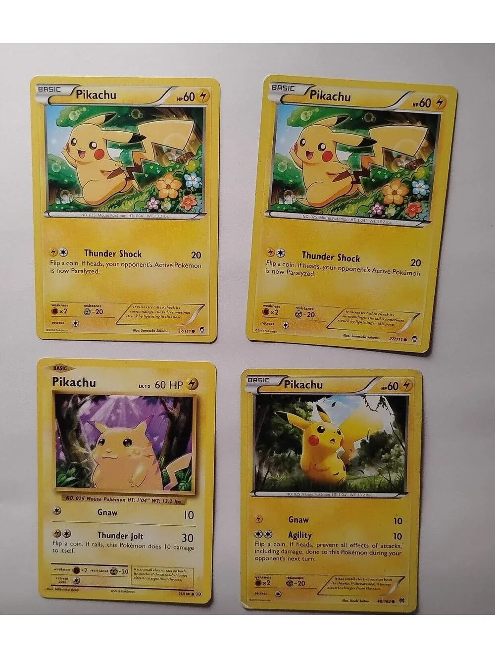 Pokemon TCG Pikachu non holo 27/111 2014 (2) & Pikachu 35/108, 48/162 (4)